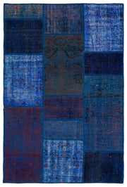Kilva Mavi ve Lacivert Patchwork Desenli El Dokuma Halı 118x177 cm