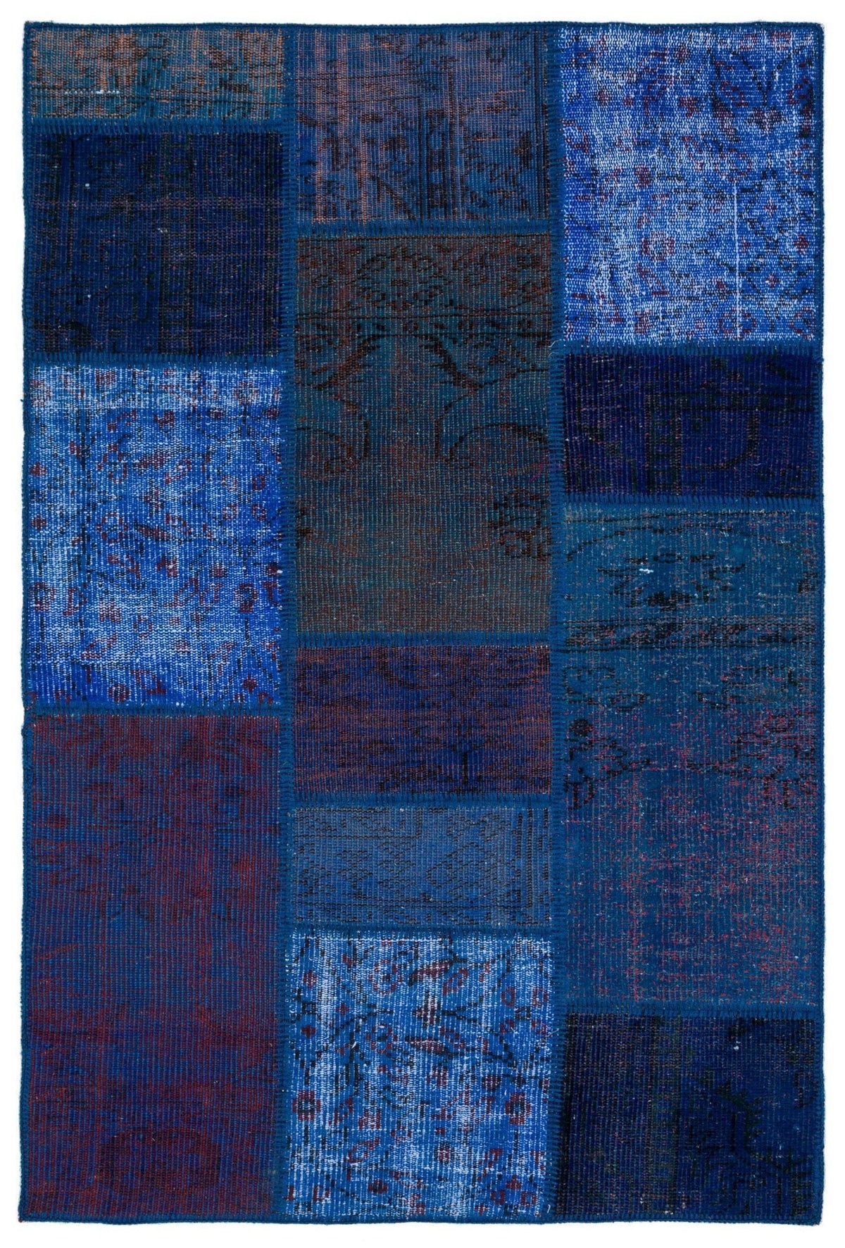Kilva Mavi ve Lacivert Patchwork Desenli El Dokuma Halı 118x177 cm