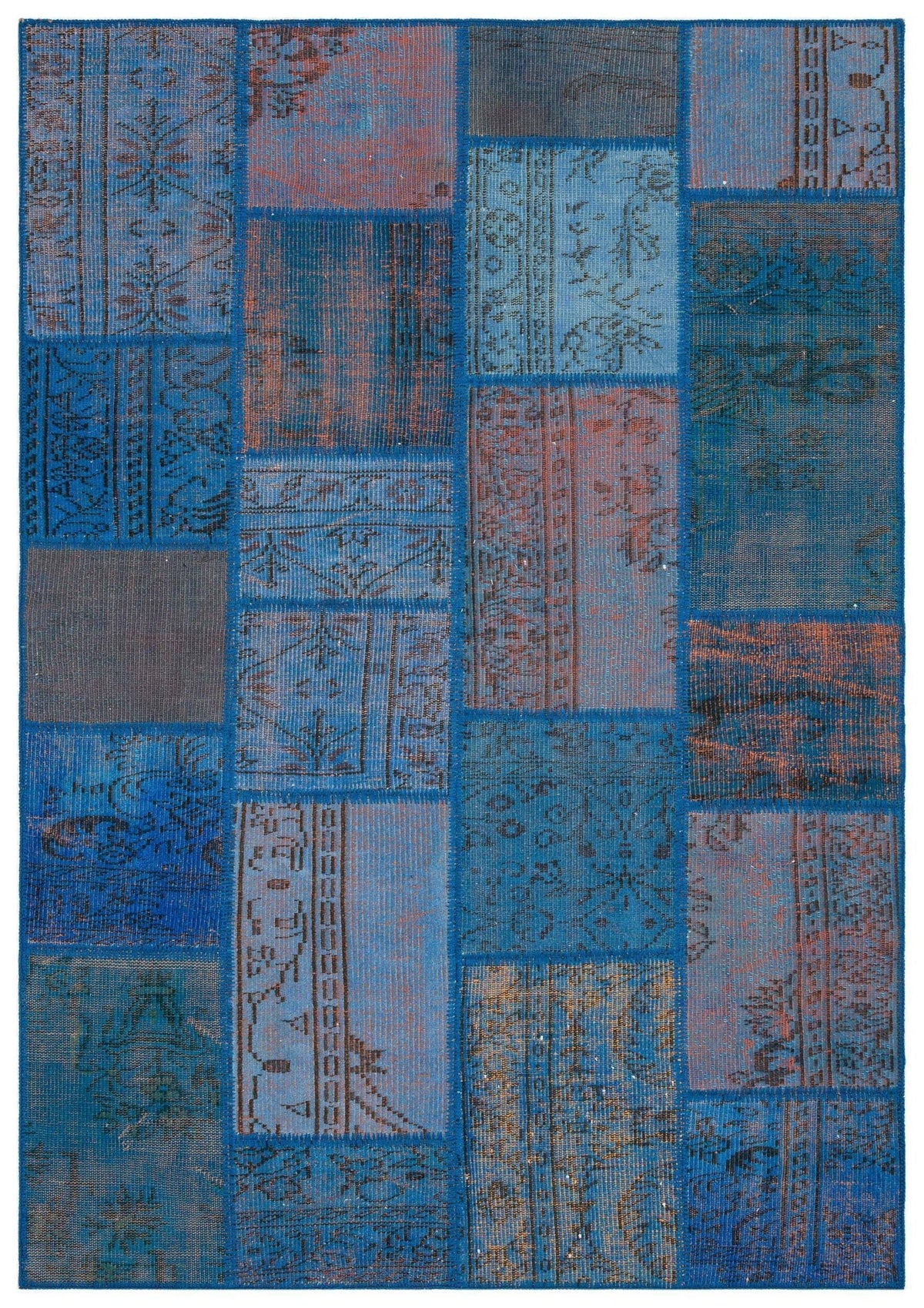 Kilva Mavi ve Turuncu Patchwork Desenli El Dokuma Halı 162x231 cm