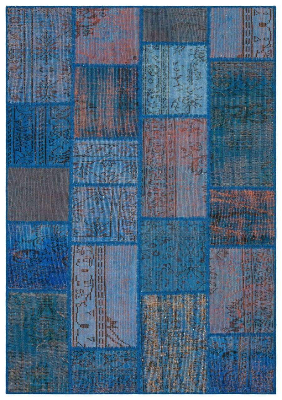 Kilva Mavi ve Turuncu Patchwork Desenli El Dokuma Halı 162x231 cm