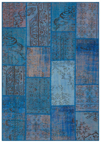 Kilva Mavi ve Lacivert Patchwork Desenli El Dokuma Halı 162x231 cm