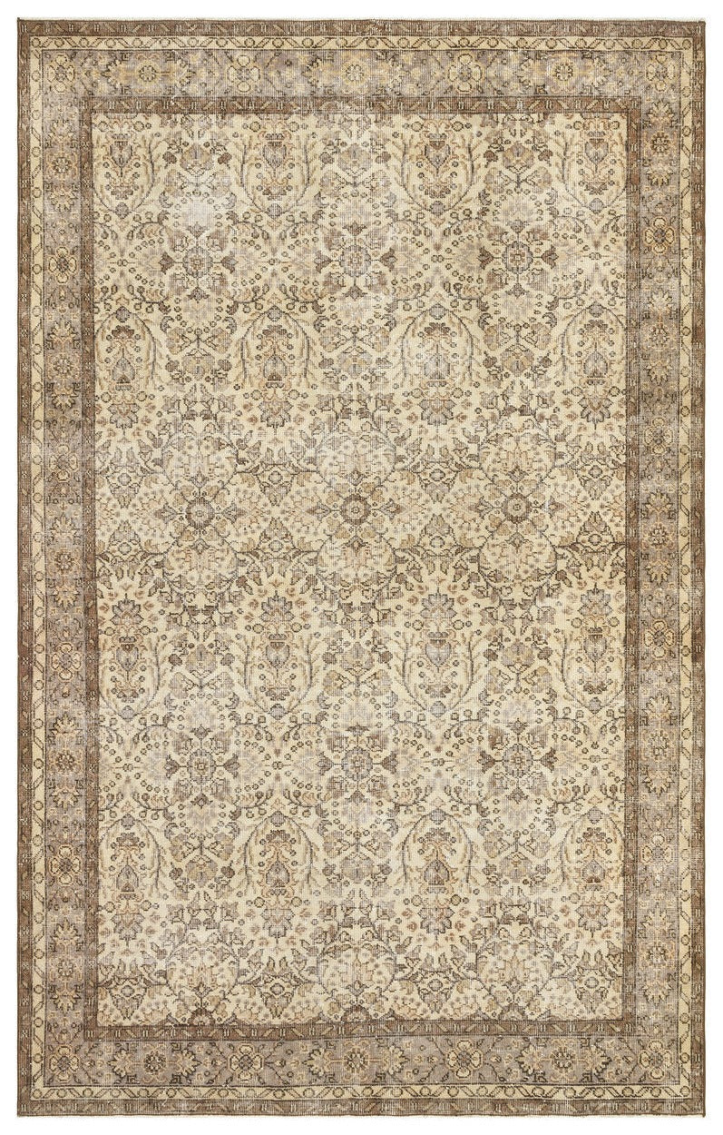 Tirena Bej ve Kahverengi Çiçek Desenli El Dokuma Halı 185x296 cm
