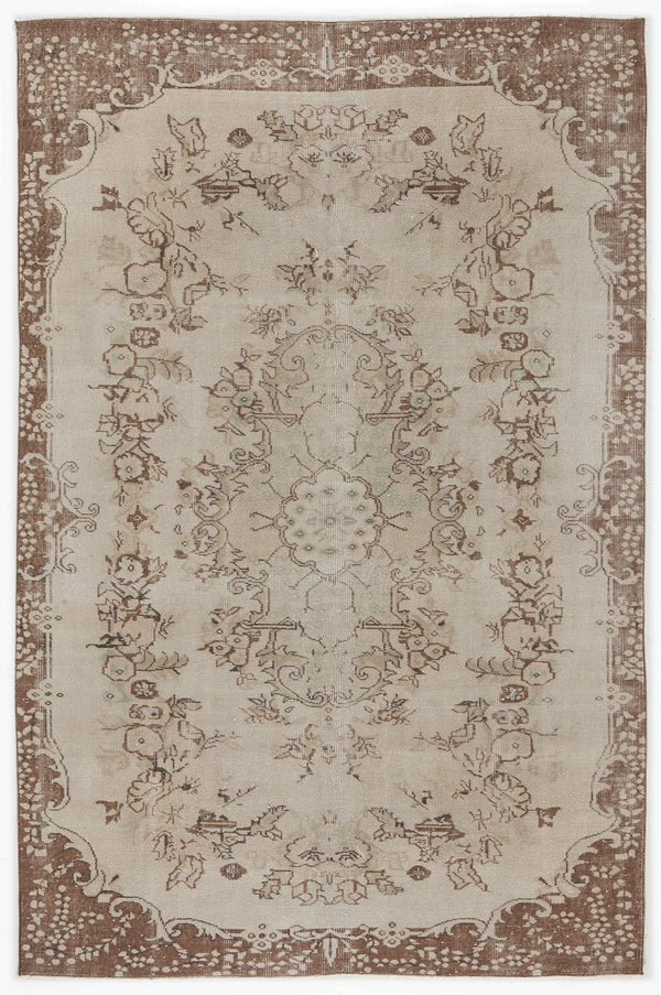 Tirena Bej ve Kahverengi Çiçek Desenli El Dokuma Halı 177x269 cm