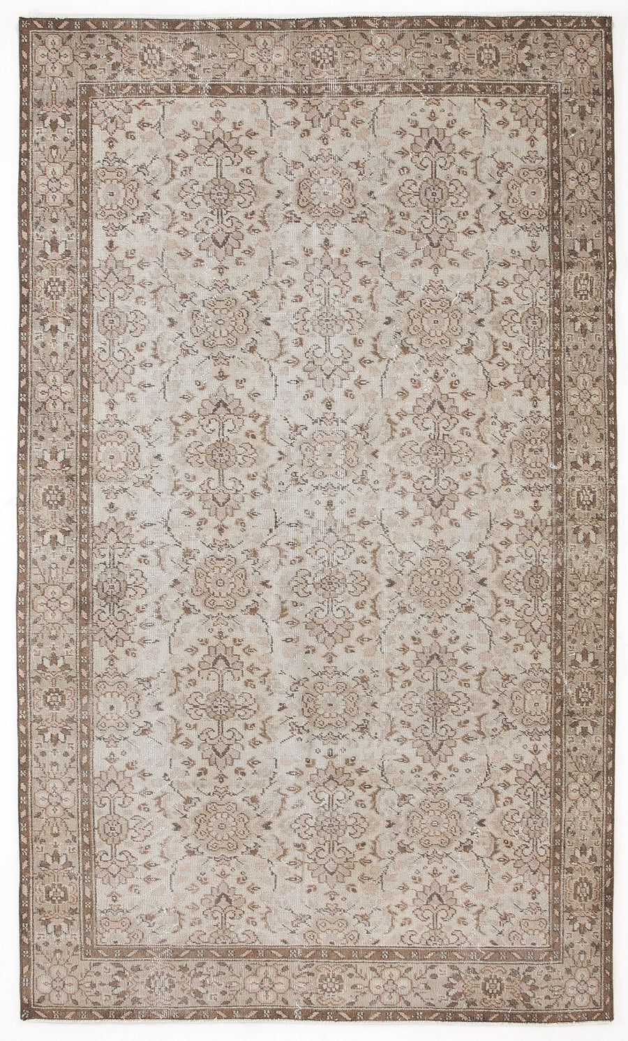 Tirena Bej ve Kahverengi Çiçek Desenli El Dokuma Halı 155x267 cm