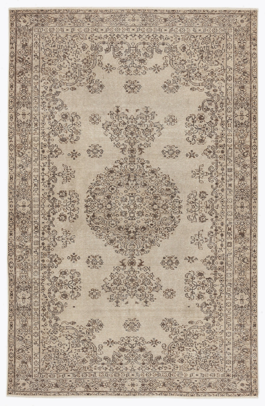 Tirena Bej ve Kahverengi Madalyon Desenli El Dokuma Halı 175x263 cm