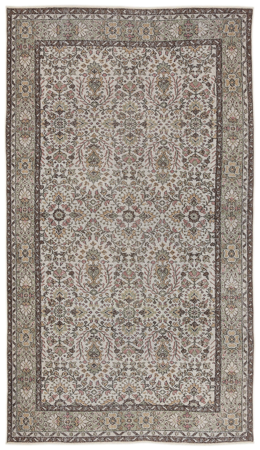 Tirena Bej ve Kahverengi Çiçek Desenli El Dokuma Halı 163x290 cm