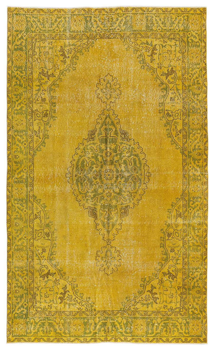 Tirena Sarı ve Yeşil Madalyon Desenli El Dokuma Halı 163x276 cm