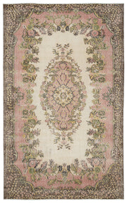 Tirena Bej ve Pembe Madalyon Desenli El Dokuma Halı 174x281 cm