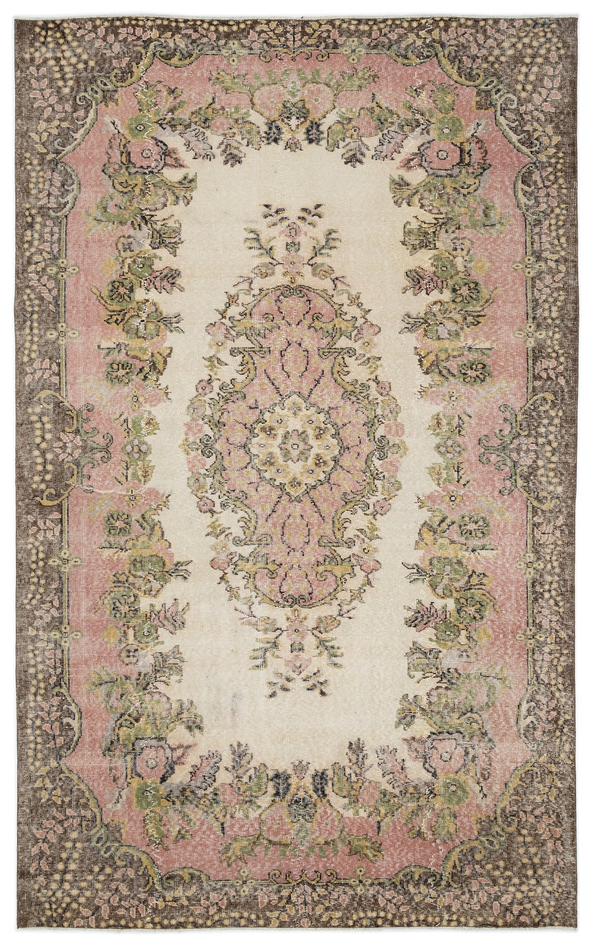 Tirena Bej ve Pembe Madalyon Desenli El Dokuma Halı 174x281 cm