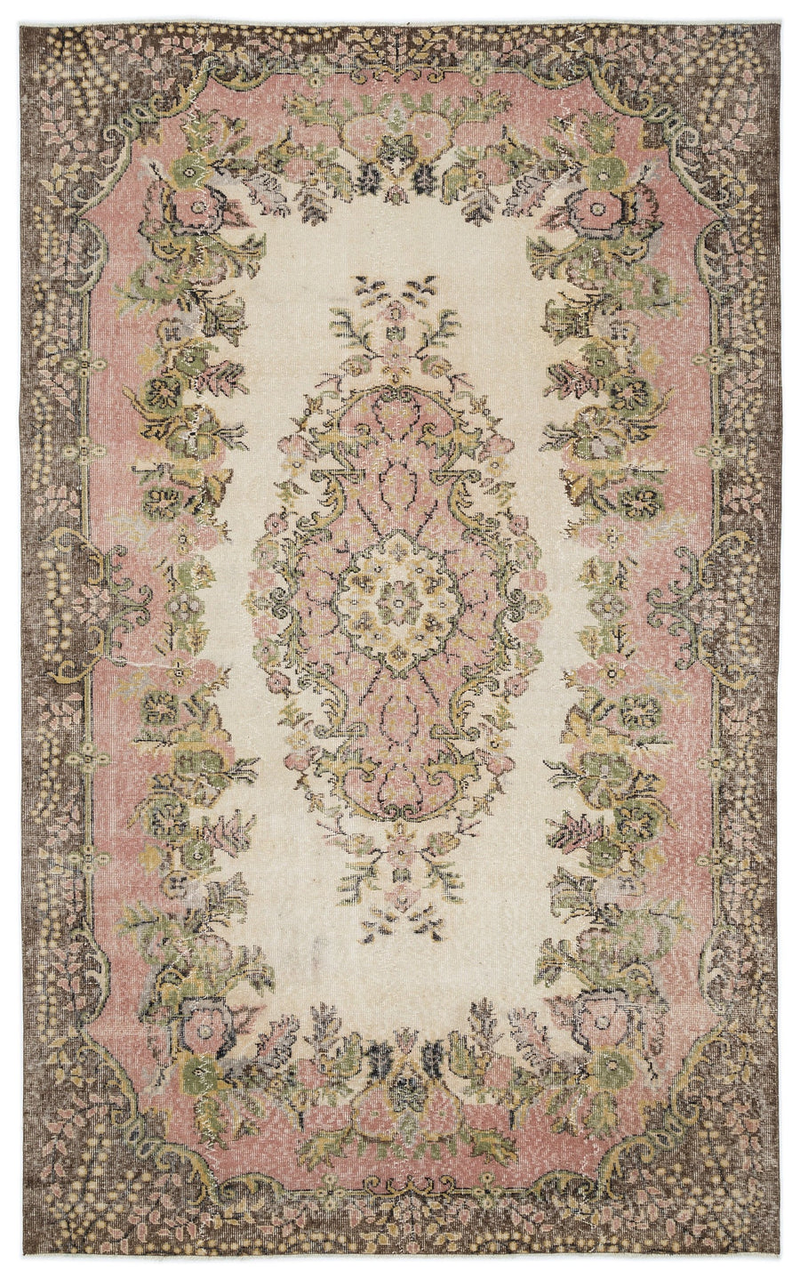 Tirena Bej ve Pembe Madalyon Desenli El Dokuma Halı 174x281 cm