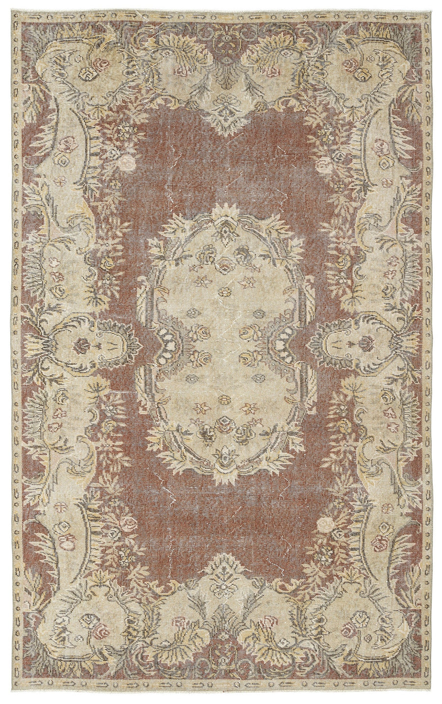 Tirena Kırmızı ve Bej Madalyon Desenli El Dokuma Halı 174x280 cm