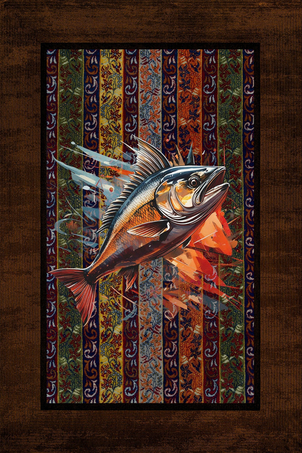 Etnik Desenli Balık Figürlü Kaymaz Tabanlı Yıkanabilir Halı