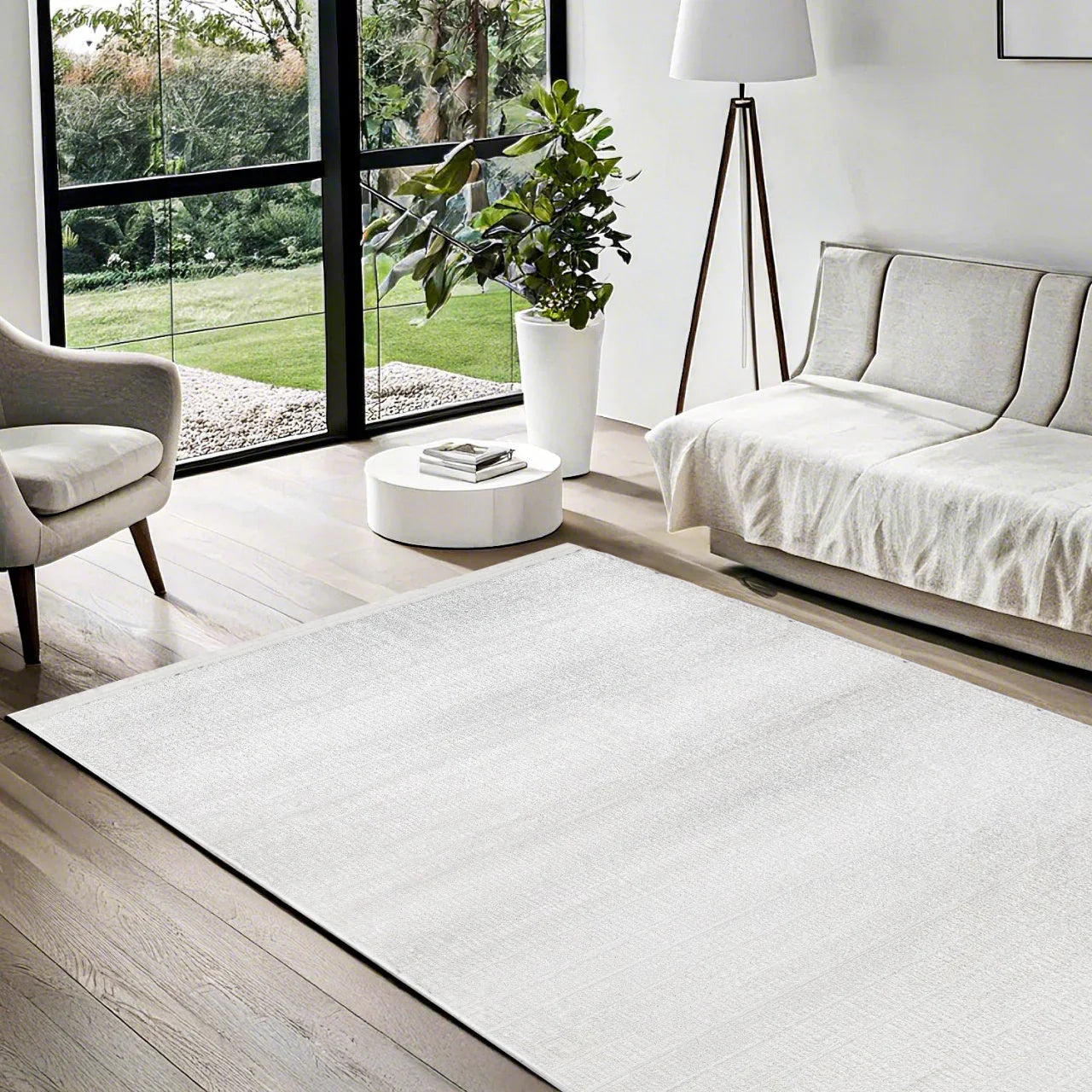Beyaz Dokulu Minimalist Halı - Yıkanabilir - Kaymaz Taban - Pati Dostu