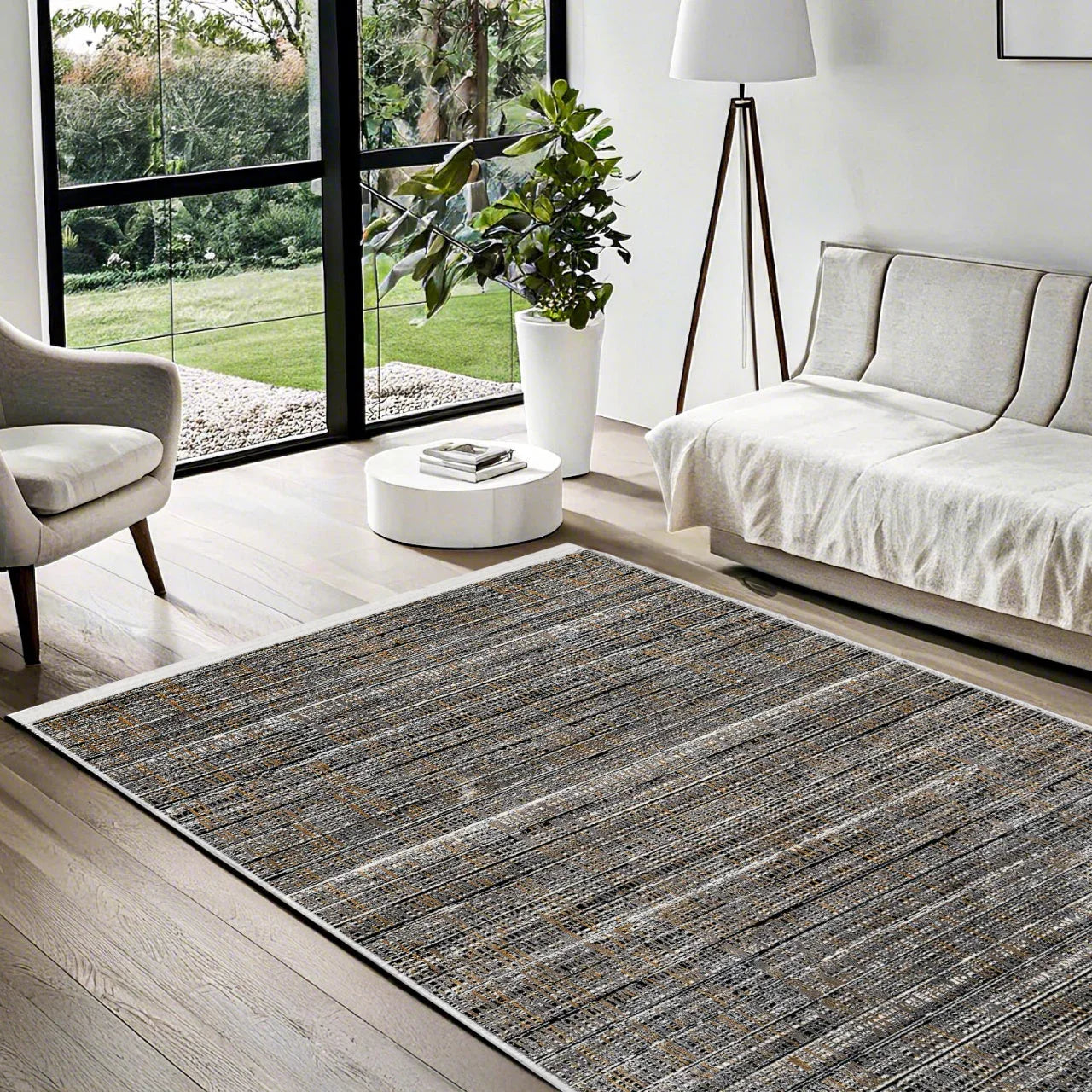 Antrasit Gri Dokulu Minimalist Halı - Yıkanabilir - Kaymaz Taban - Pati Dostu