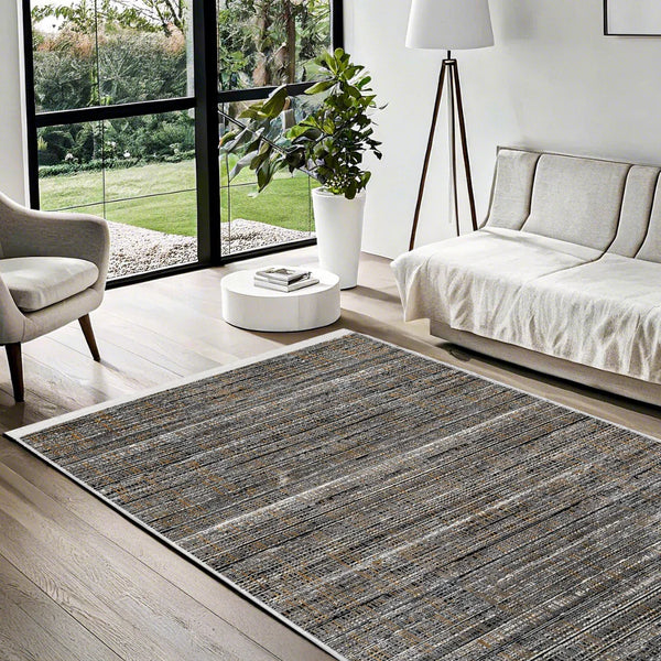 Antrasit Gri Dokulu Minimalist Halı - Yıkanabilir - Kaymaz Taban - Pati Dostu