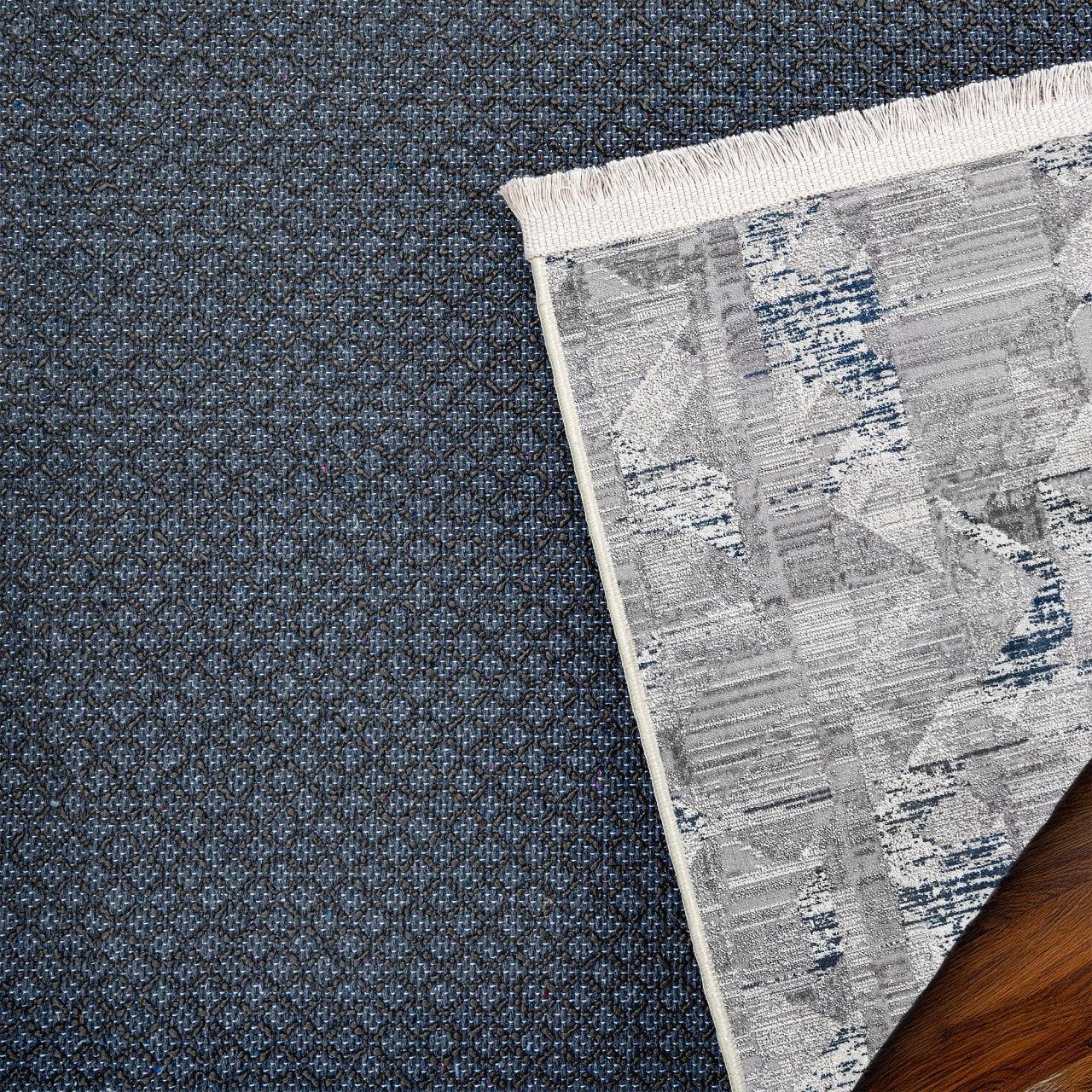 Gri Mavi Minimalist Modern Halı - Yıkanabilir - Kaymaz Taban - Pati Dostu