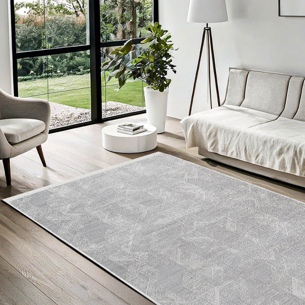 Beyaz Gri Dokulu Minimalist Halı - Yıkanabilir - Kaymaz Taban - Pati Dostu