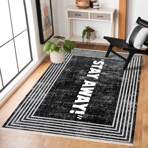 Modern Siyah Beyaz Geometrik Desenli Polyester Salon Halısı