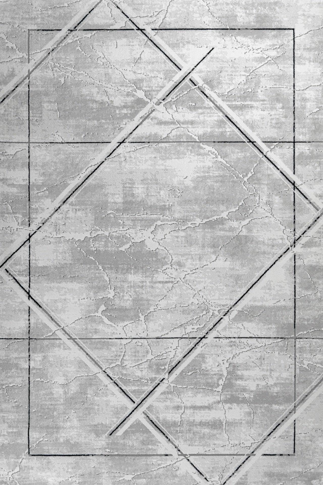 Beyaz Gri Baklava Geometrik Halı - Yıkanabilir - Kaymaz Taban - Pati Dostu
