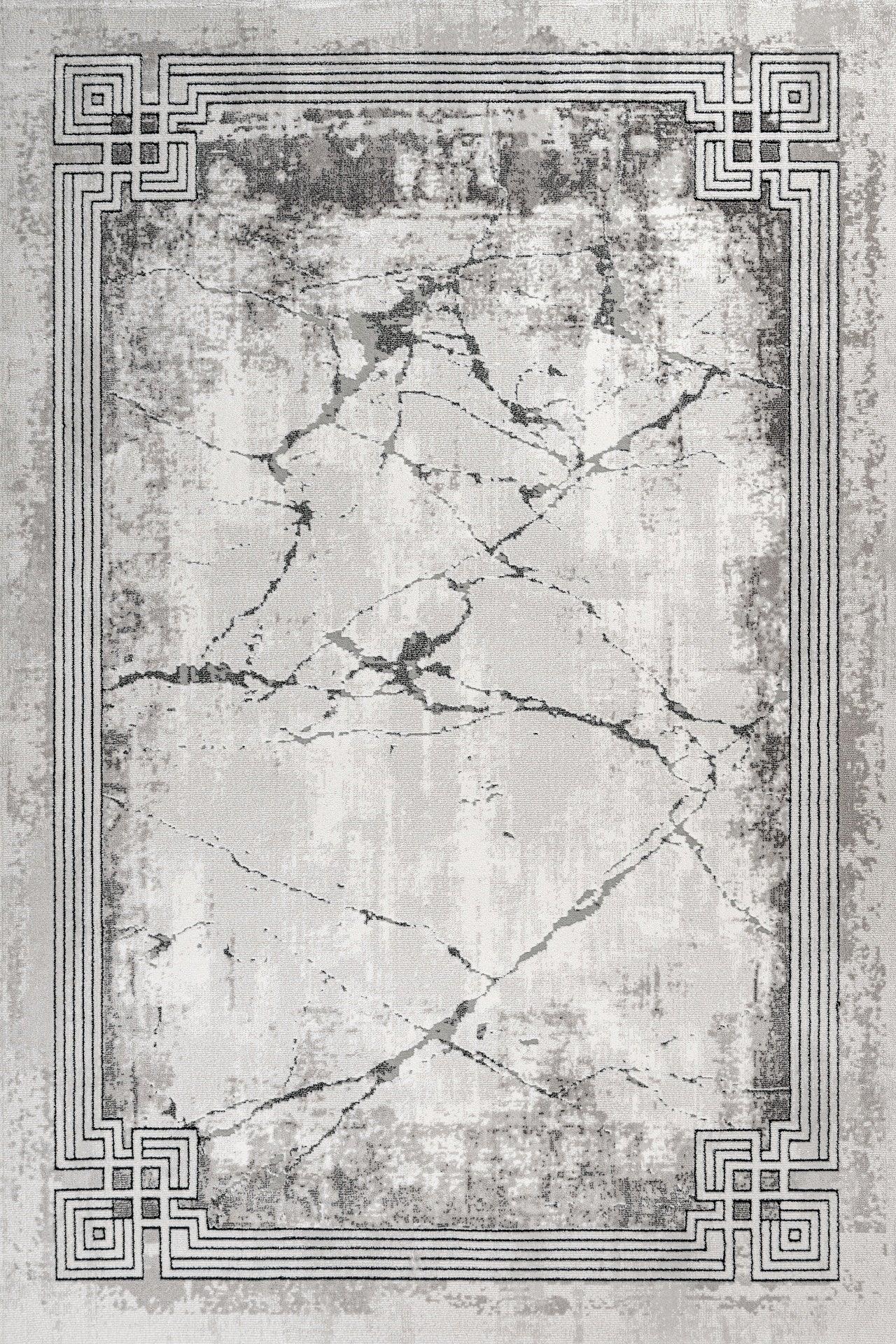 Beyaz Gri Mermer Desenli Minimalist Halı - Yıkanabilir - Kaymaz Taban - Pati Dostu