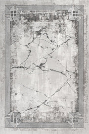 Beyaz Gri Mermer Desenli Minimalist Halı - Yıkanabilir - Kaymaz Taban - Pati Dostu