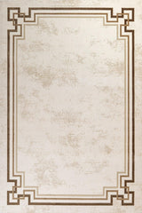Cream Brown Distressed Geometric Living Room Rug Frame - Cotton