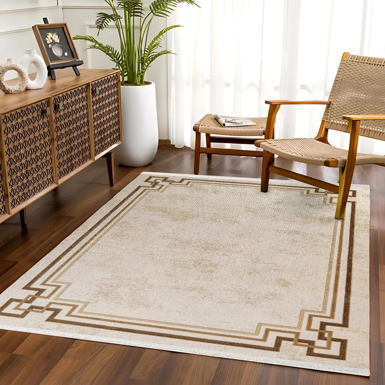 Bordürlü Modern Halı - Yıkanabilir - Kaymaz Taban - Pati Dostu