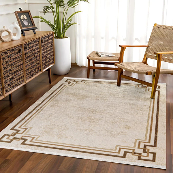 Bordürlü Modern Halı - Yıkanabilir - Kaymaz Taban - Pati Dostu