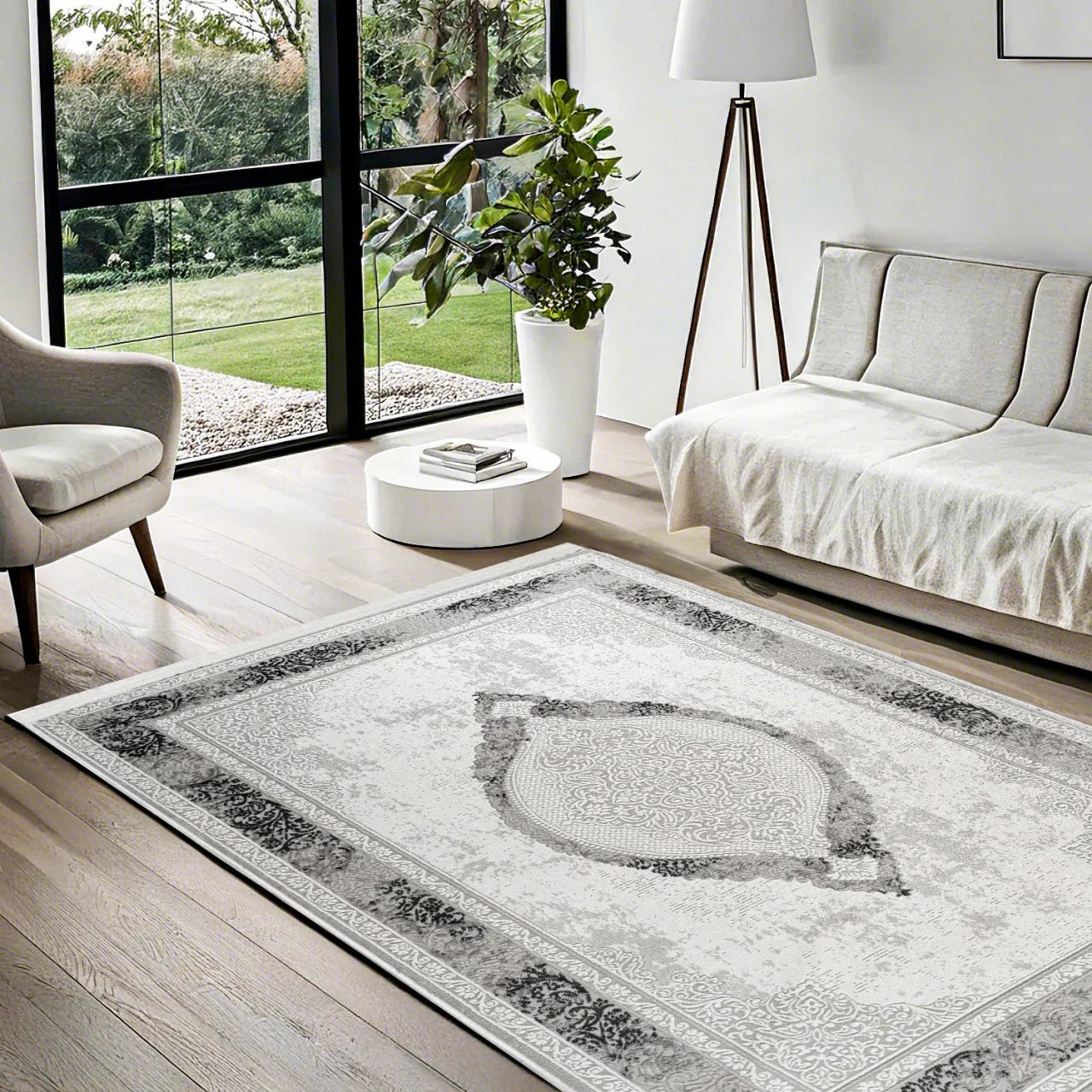 Antrasit Gri Göbekli Minimalist Halı - Yıkanabilir - Kaymaz Taban - Pati Dostu