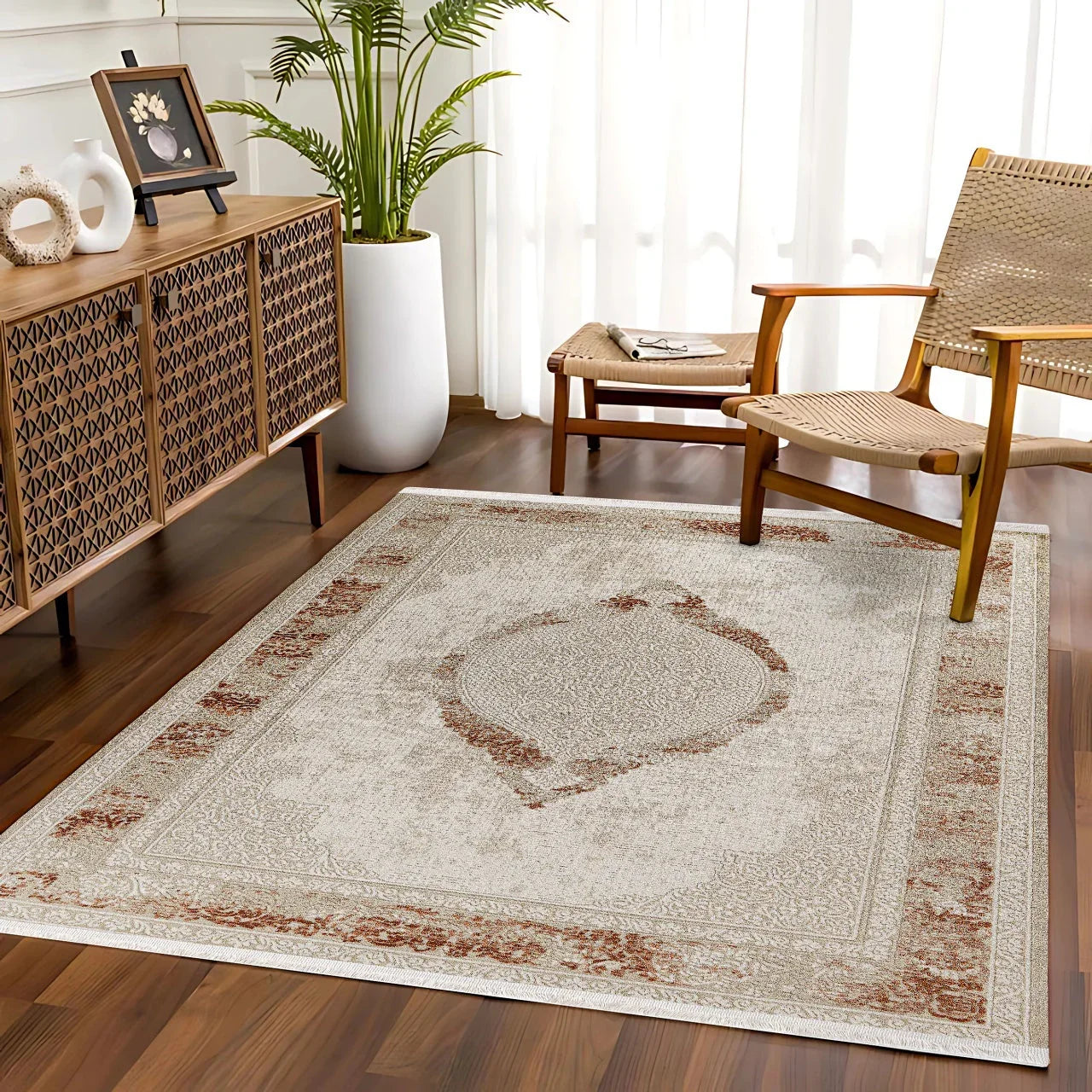 Modern Sade Tasarım Halı - Yıkanabilir - Kaymaz Taban - Pati Dostu