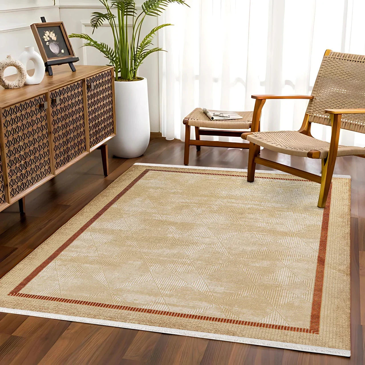 Bordürlü Modern Halı - Yıkanabilir - Kaymaz Taban - Pati Dostu