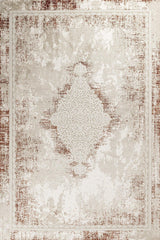 Cream Beige Distressed Medallion Living Room Rug - Cotton