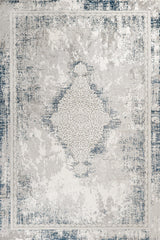Light Gray Dark Blue Distressed Living Room Rug - Cotton