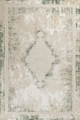 Beige Green Medallion Living Room Rug - Cotton