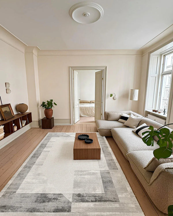 Antrasit Gri Minimalist Modern Halı - Yıkanabilir - Kaymaz Taban - Pati Dostu