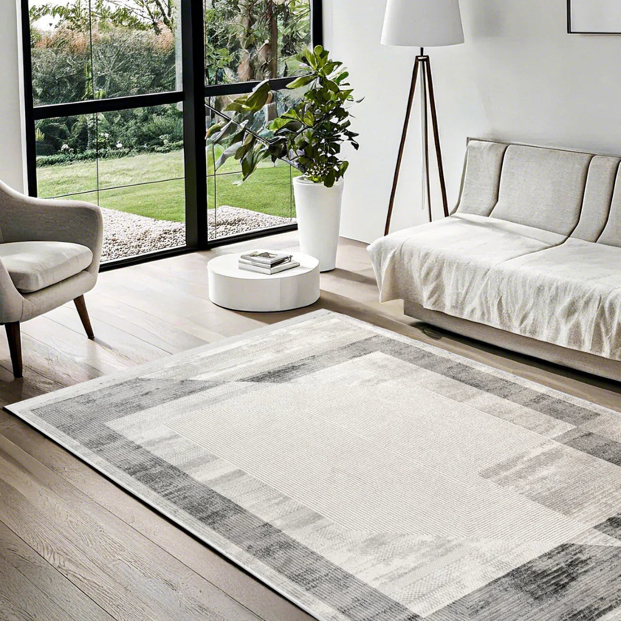 Antrasit Gri Minimalist Modern Halı - Yıkanabilir - Kaymaz Taban - Pati Dostu