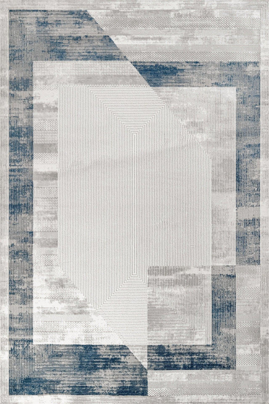 Mavi Bordürlü Minimalist Halı - Yıkanabilir - Kaymaz Taban - Pati Dostu