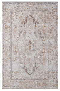 Vintage Eskitme Halı Beyaz Kahverengi Bordürlü Polyester 160x230 cm
