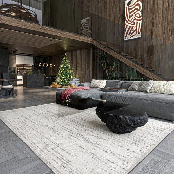 Antrasit Beyaz Minimalist Modern Halı - Yıkanabilir - Kaymaz Taban - Pati Dostu