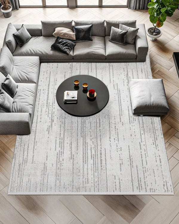 Beyaz Gri Minimalist Modern Halı - Yıkanabilir - Kaymaz Taban - Pati Dostu