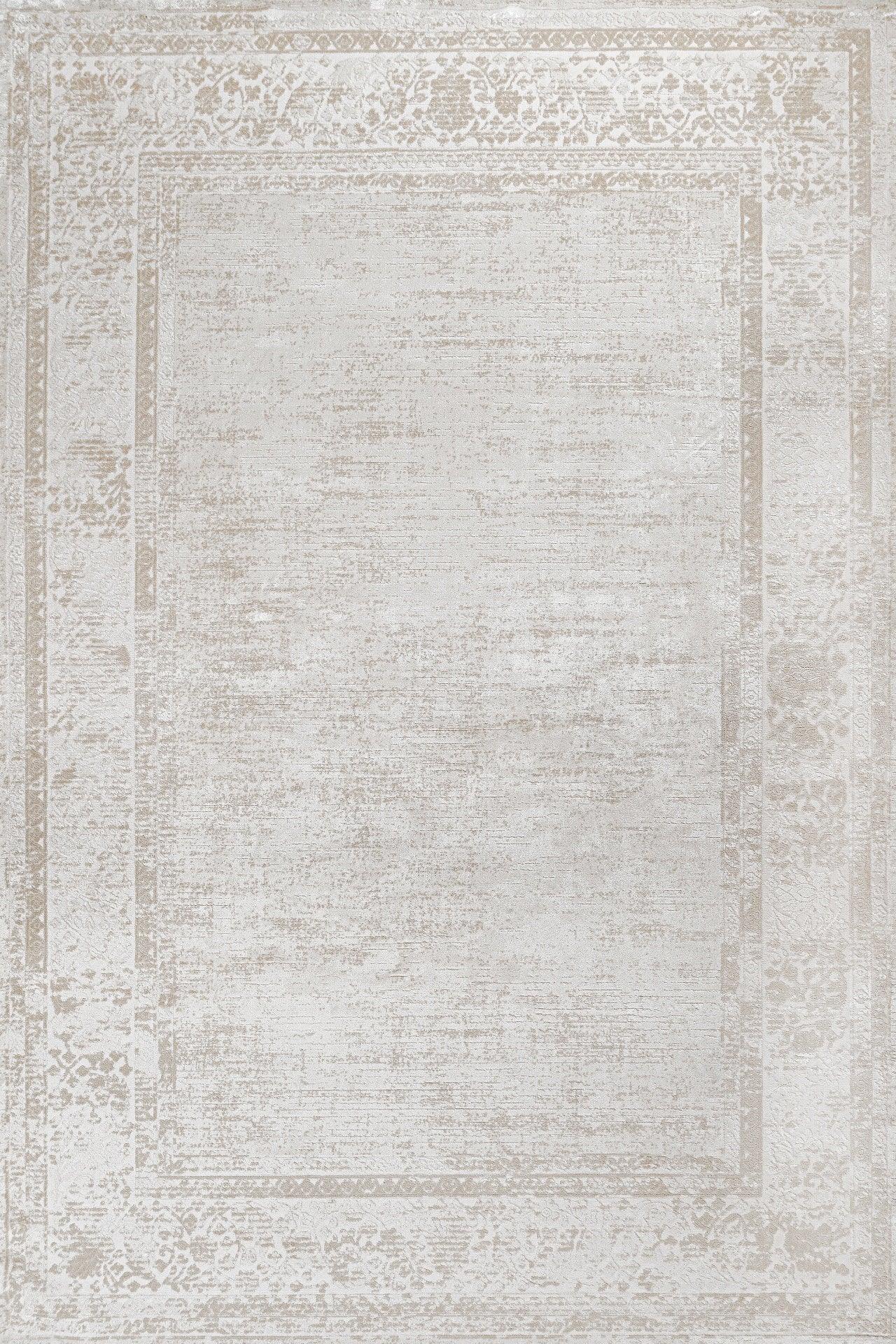 Bej Krem Bordürlü Minimalist Halı - Yıkanabilir - Kaymaz Taban - Pati Dostu