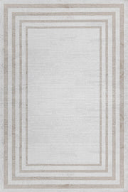 Beyaz Gri Bordürlü Minimalist Halı - Yıkanabilir - Kaymaz Taban - Pati Dostu
