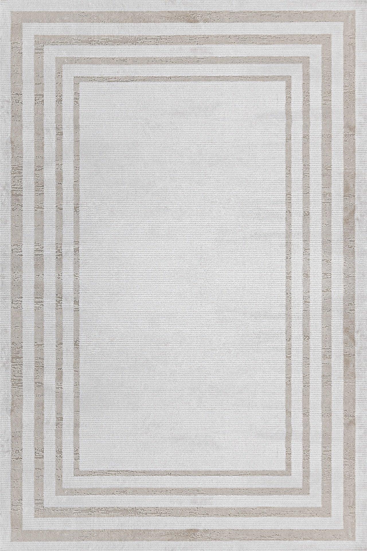 Beyaz Gri Bordürlü Minimalist Halı - Yıkanabilir - Kaymaz Taban - Pati Dostu