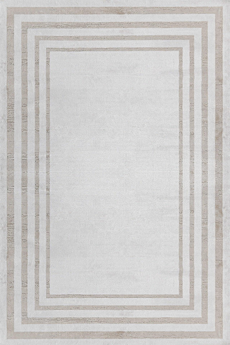 Beyaz Gri Bordürlü Minimalist Halı - Yıkanabilir - Kaymaz Taban - Pati Dostu