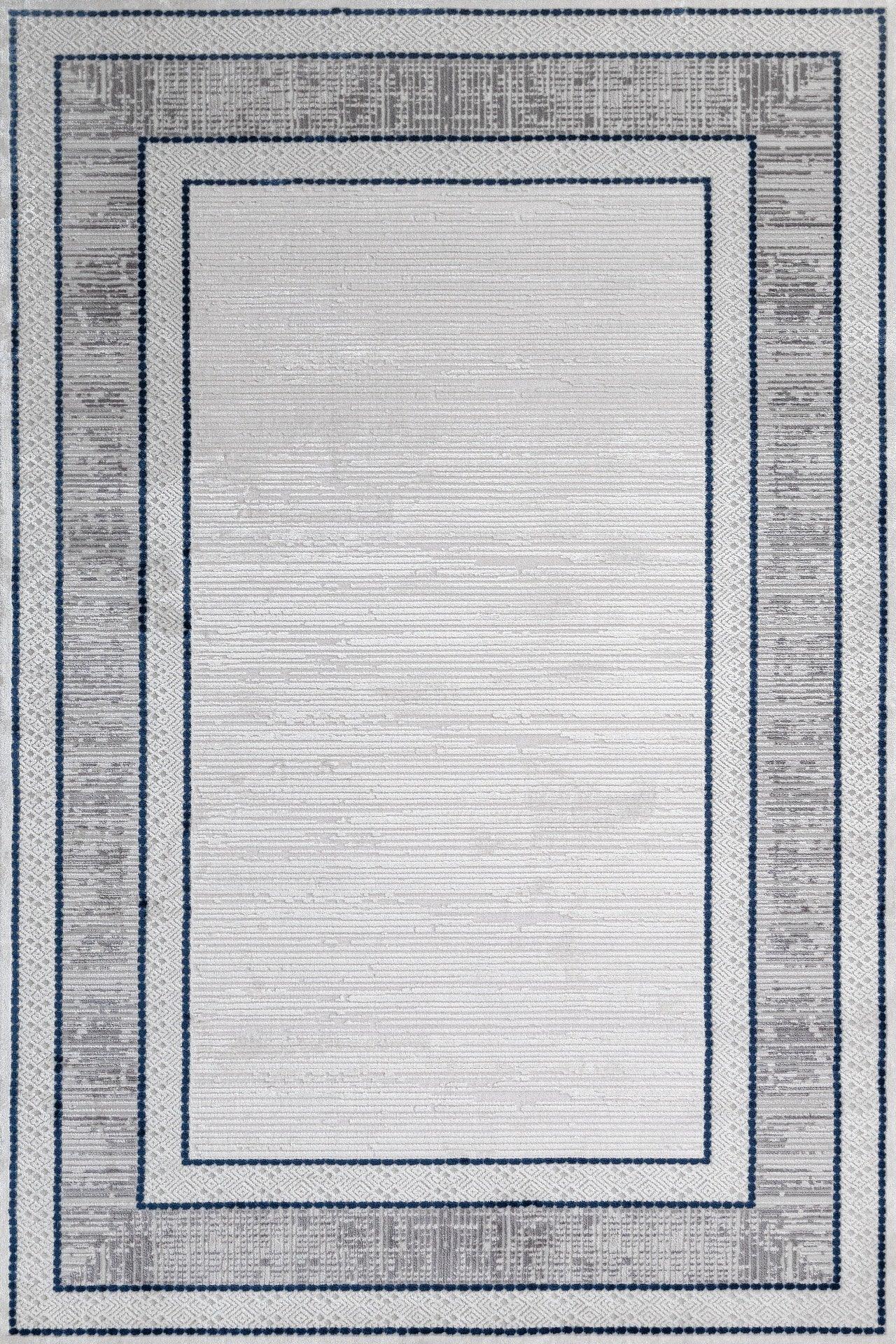 Beyaz Gri Bordürlü Minimalist Halı - Yıkanabilir - Kaymaz Taban - Pati Dostu