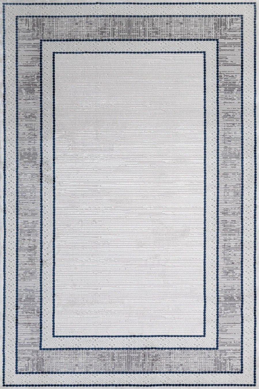 Beyaz Gri Bordürlü Minimalist Halı - Yıkanabilir - Kaymaz Taban - Pati Dostu