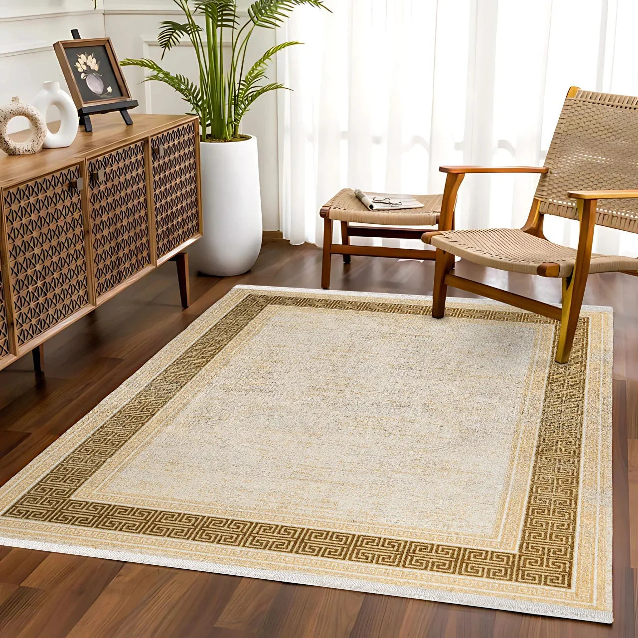 Bordürlü Modern Halı - Yıkanabilir - Kaymaz Taban - Pati Dostu