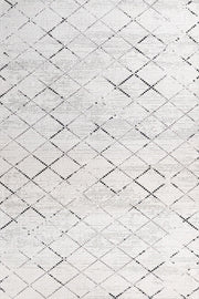 Beyaz Gri Baklava Geometrik Halı - Yıkanabilir - Kaymaz Taban - Pati Dostu