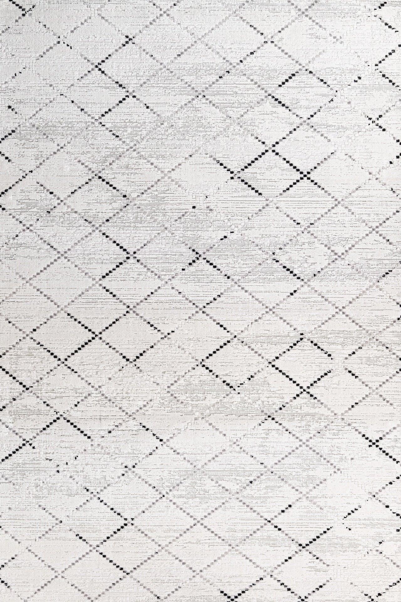 Beyaz Gri Baklava Geometrik Halı - Yıkanabilir - Kaymaz Taban - Pati Dostu
