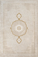 Digital Bedruckter Beige Gold Medaillonmuster Baumwollteppich